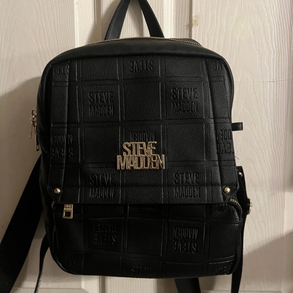 Steve Madden Embossed Black Backpack - Picture 1 of 4